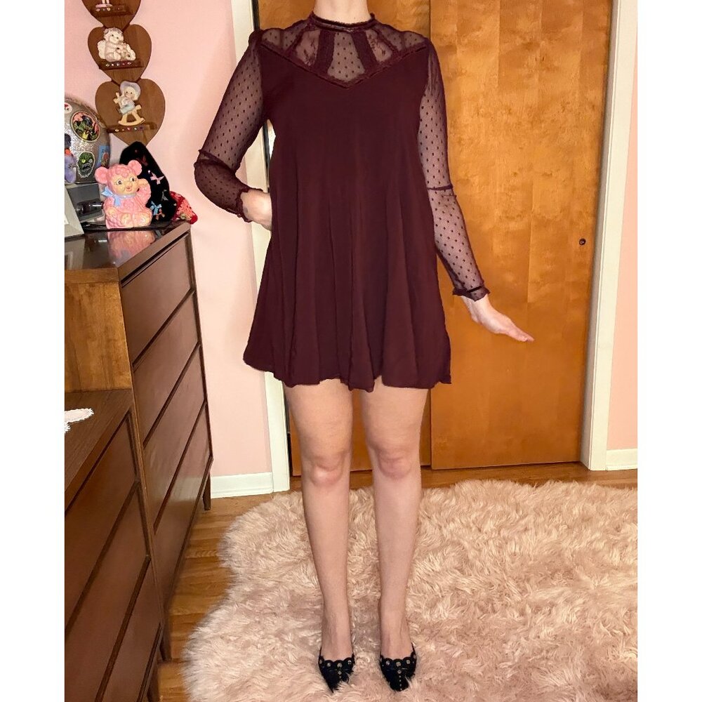 Kimchi Blue Women's Dress Maroon Semi Sheer